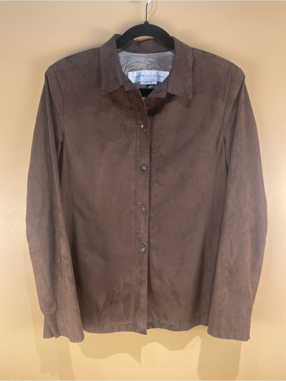 VTG 90s Garfield & Marks Brown Faux Suede Shirt Jacket Shacket Size 8